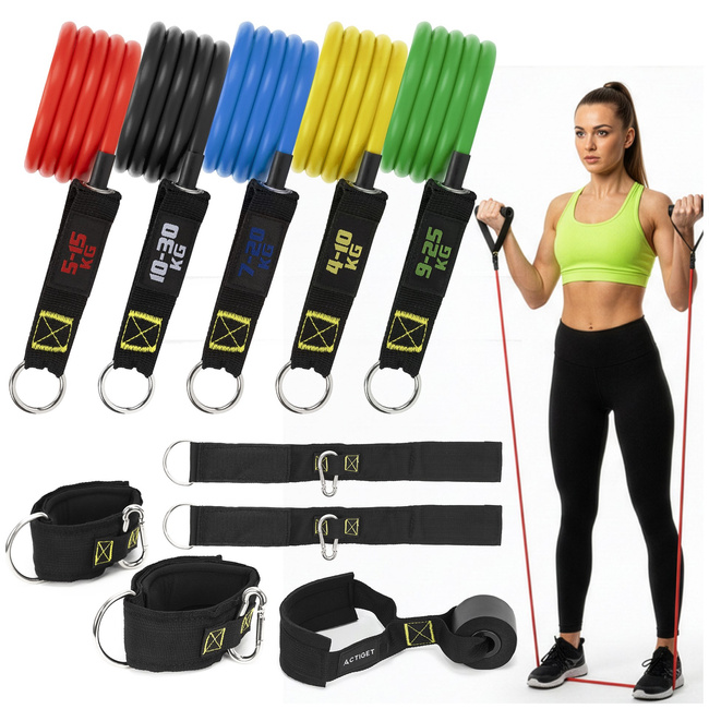 Gumy oporowe do ćwiczeń zestaw 5 szt. ekspanderów, taśmy fitness, kolorowe