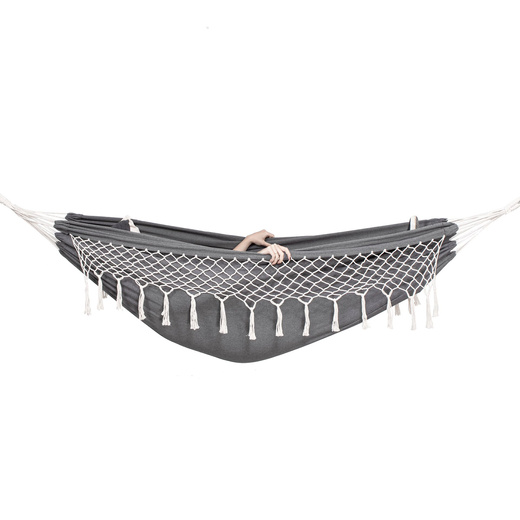 Hamak dwuosobowy 200kg bujak ogrodowy 200x150cm szaro-kremowy