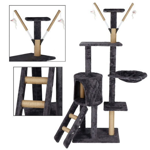 Drapak dla kota sizal 6-poziomowy słupek z domkiem i zabawkami 142,5 cm