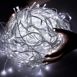 Kurtyna świetlna 300 led girlanda, lampki wewnętrzno-zewnętrzne 15,5 m sople biały zimny + flash