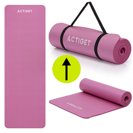Mata do ćwiczeń 183x61 cm antypoślizgowa NBR do jogi, stretchingu z uchwytem różowa