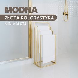 Stojak na ręczniki, podłogowy 96 cm wieszak łazienkowy czteroramienny, złoty