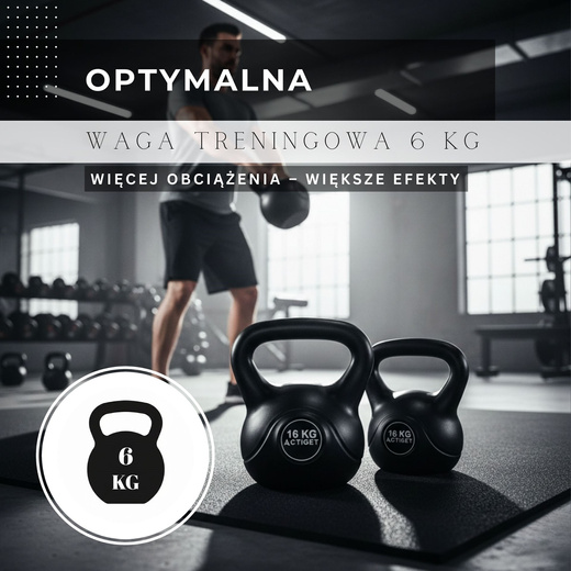 Kettlebell 6 kg odważnik, hantla do ćwiczeń ABS kula do treningu siłowego, czarny