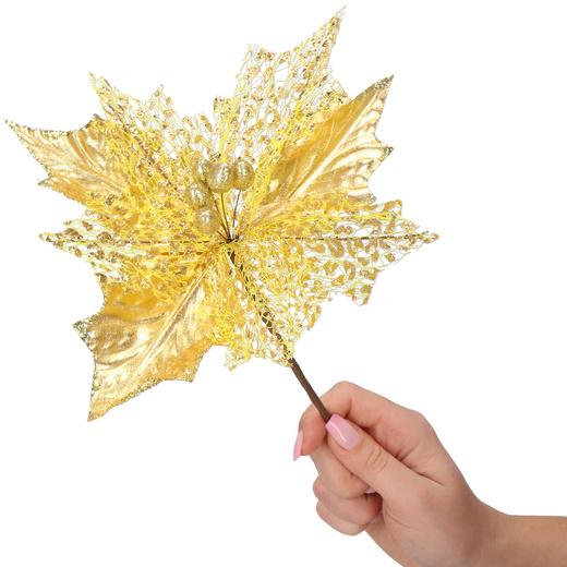 Gwiazda betlejemska 26 cm sztuczny kwiat, poinsecja złota z brokatem