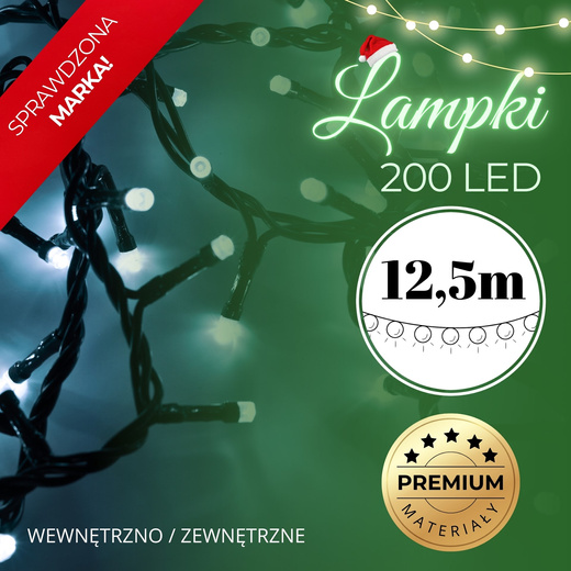Lampki choinkowe 200 led biały zimny 12,5 m oświetlenie świąteczne IP44