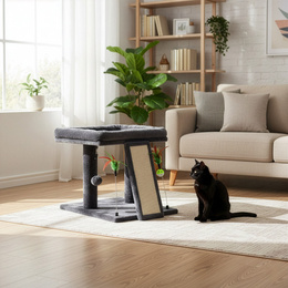 Drapak dla kota, dwa poziomy, legowisko z drabinką i sizalem do drapania, grafitowy
