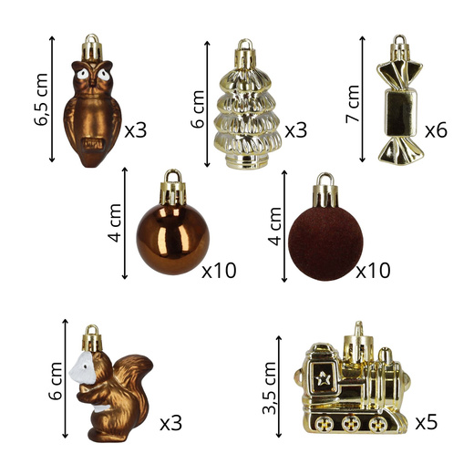 Bombki choinkowe 40 szt. zestaw dekoracji świątecznych, nietłukące, brązowy, złoty, biały