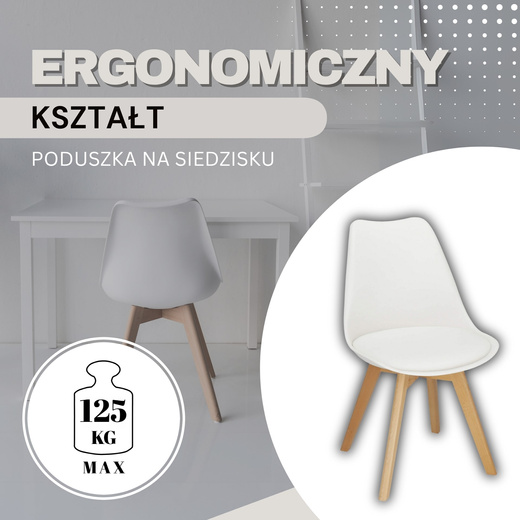 Krzesło skandynawskie 4 szt. do kuchni salonu jadalni Verde tapicerowana poduszka białe