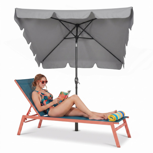 Parasol ogrodowy 240 cm duży składany z korbką na balkon, taras jasnoszary