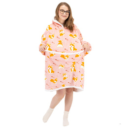 Kocobluza damska oversize koc bluza 2w1 z kapturem ciepła szlafrok futrzak piesek corgi