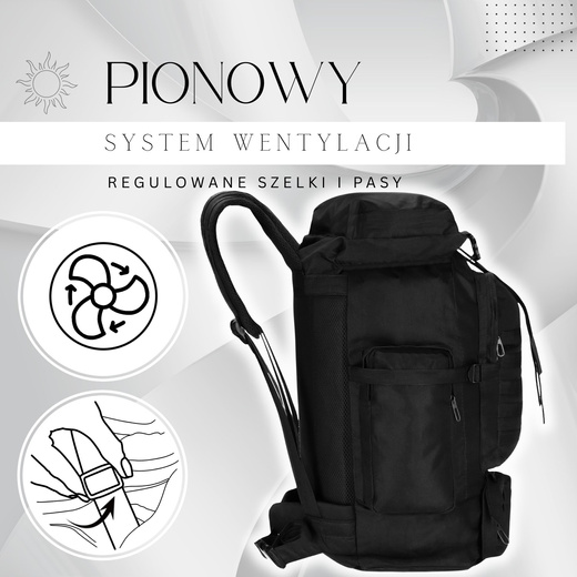 Plecak sportowy, turystyczny 60 L czarny 