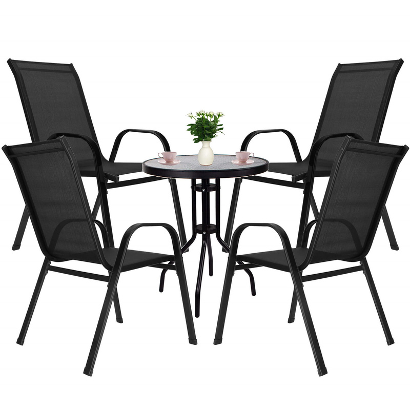 Meble ogrodowe zestaw ogrodowy dla 4 osób: krzesła i stół, metal i szkło komplet czarny
