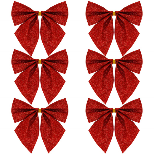 Kokardki świąteczne na choinkę 6 szt. brokatowe zawieszki choinkowe czerwone