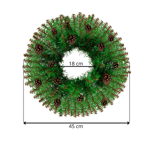 Wieniec świąteczny, wianek na drzwi 45 cm sztuczny stroik z szyszkami, zielony