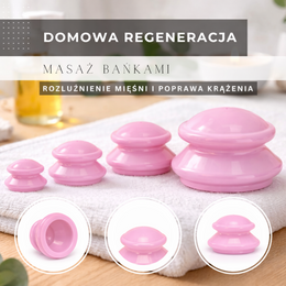 Bańki chiński, gumowe do masażu zestaw 4 szt. antycellulitowy, różowe