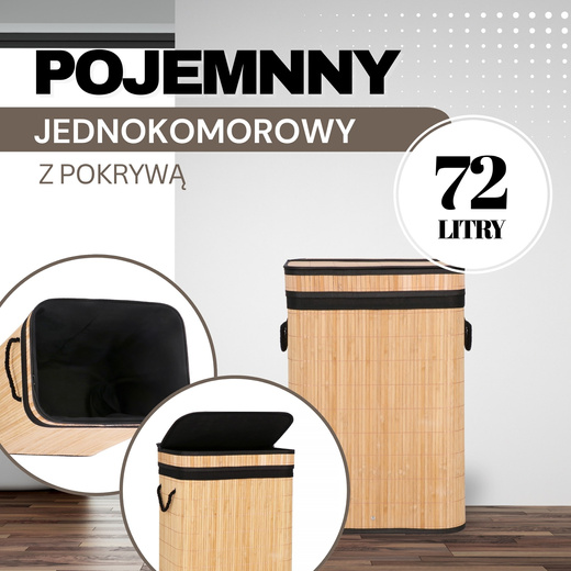 Kosz na pranie 72l z pokrywą bambusowy brązowo-czarny