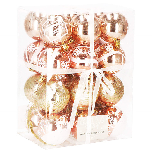 Bombki choinkowe rose gold 24 szt. różowy 6cm zestaw choinkowy