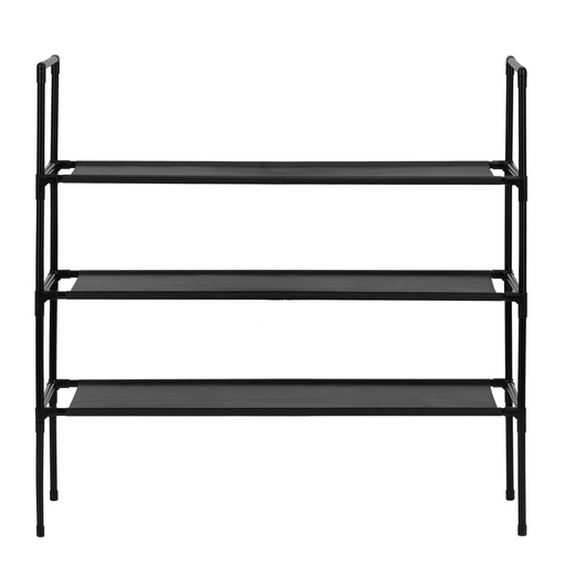 Regał na buty 3 poziomy szafka metalowa z półkami na obuwie 70x72x28 cm czarna