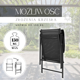 Meble tarasowe stolik kawowy ze szkła hartowanego, krzesła metalowe 4 szt. czarno-szare