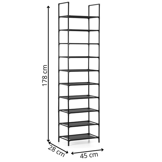 Półka na buty 10 poziomów, regał metalowy na obuwie 178 cm czarny