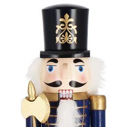 Dziadek do orzechów 38 cm z toporkiem, drewniany żołnierzyk niebiesko-czerwony, figurka świąteczna