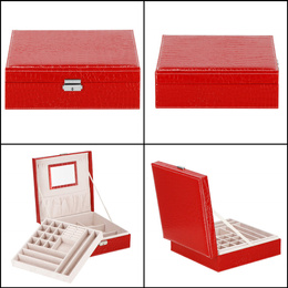 Szkatułka na biżuterię ekoskóra 26x26x8,5 cm czerwony organizer z przegródkami