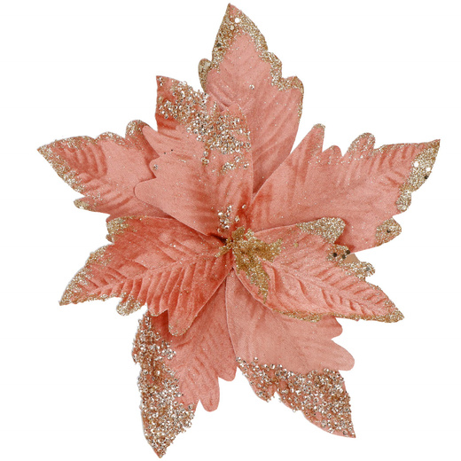 Gwiazda betlejemska, sztuczny kwiat poinsecja 29 cm różowa z brokatem i cekinami