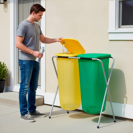 Stelaż na dwa worki do segregacji odpadów, stojak z pokrywami na śmieci
