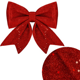 Kokardka świąteczna na choinkę 20 cm brokatowa zawieszka choinkowa czerwona