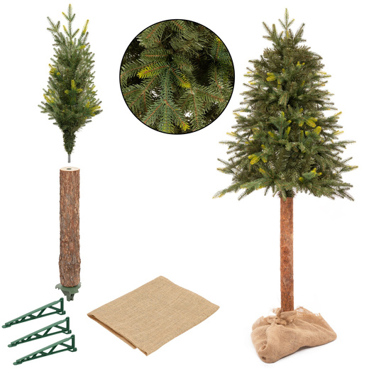 Choinka sztuczna na pniu 150 cm świerk naturalny ze stojakiem nowoczesny