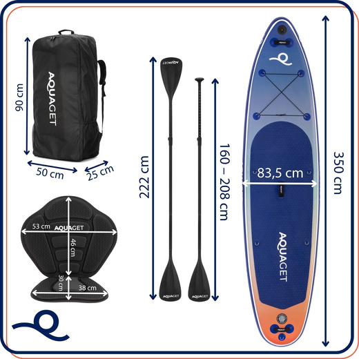 Deska pompowana do pływania SUP 350 cm z siedziskiem paddleboard z wyposażeniem