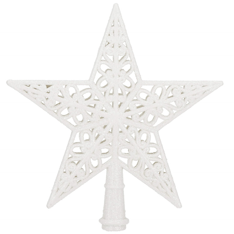 Czubek na choinkę 21 cm szpic, ażurowa gwiazda biała brokatowa
