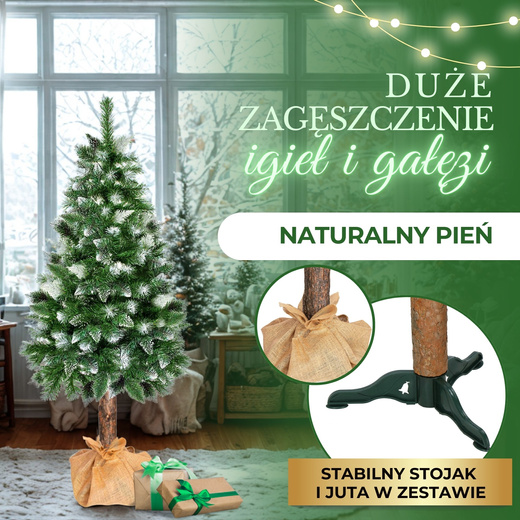 Choinka sztuczna na pniu 180 cm sosna diamentowa ośnieżona, świąteczne drzewko