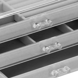 Szkatułka na biżuterię 23x14x11 cm szary welurowy organizer z przegródkami