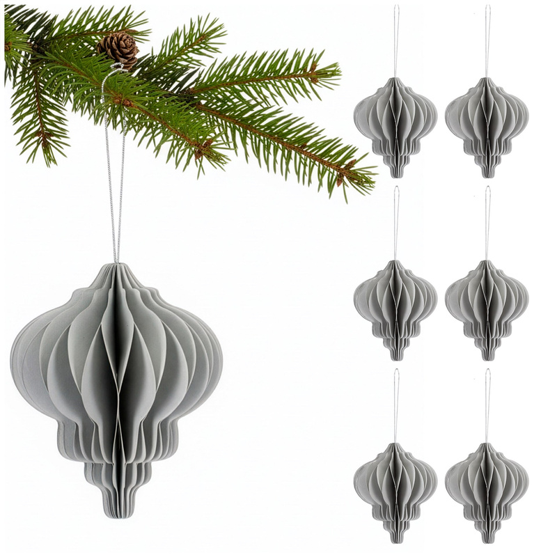 Papierowe bombki 6 szt. zawieszki choinkowe ozdoby świąteczne 12,5 cm rozkładane szare