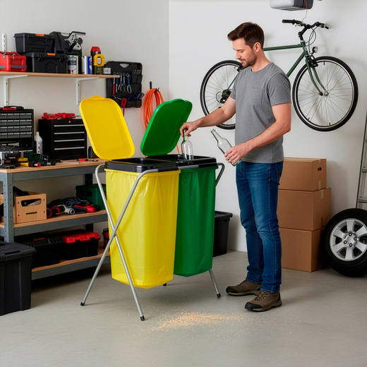 Stelaż na dwa worki do segregacji odpadów, stojak z pokrywami na śmieci