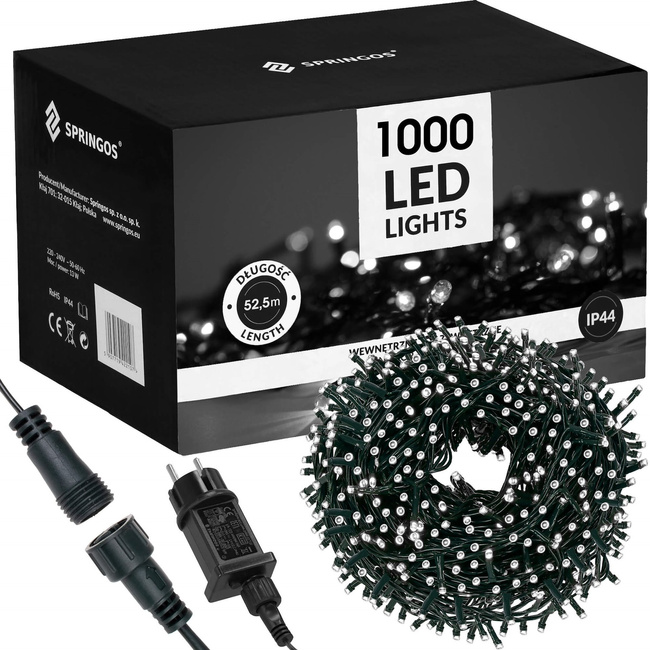 Lampki choinkowe 1000 led bialy zimny 50m oświetlenie świąteczne IP44