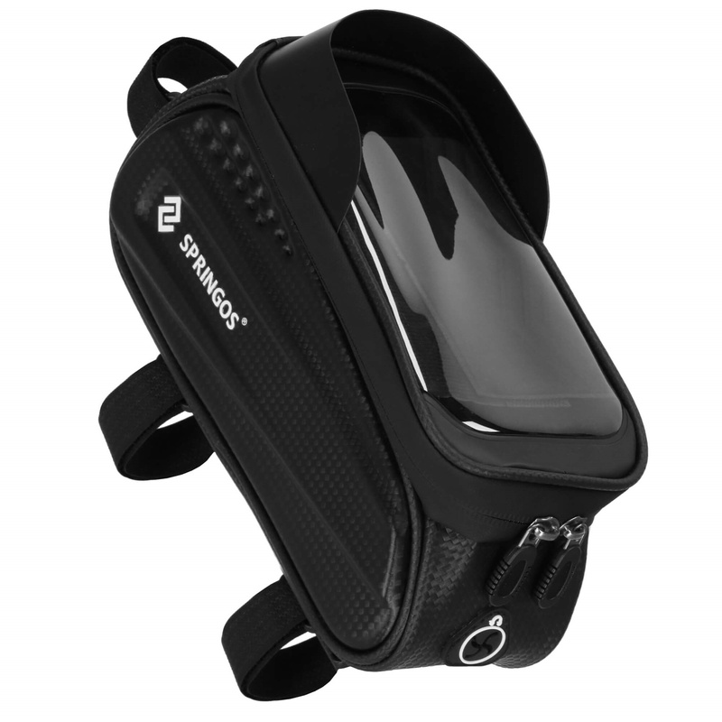 Sakwa rowerowa na ramę z pokrowcem na telefon, torba rowerowa wodoodporna, czarna