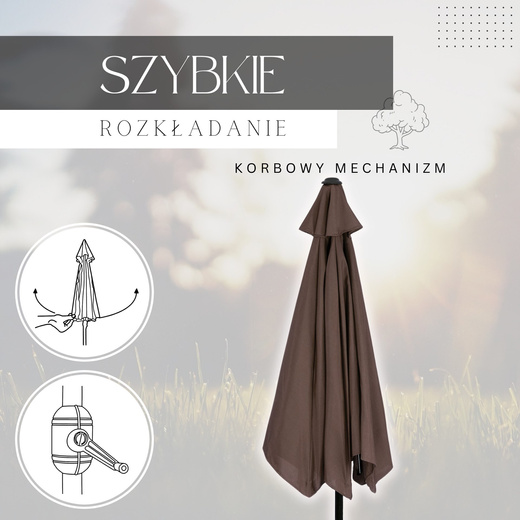 Parasol ogrodowy składany 260 cm duży na balkon brązowy