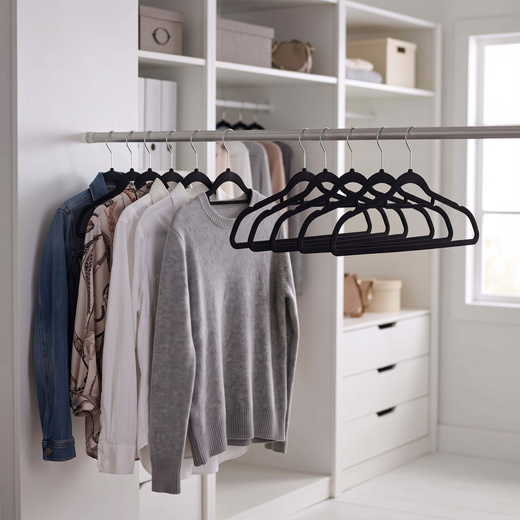 Wieszak welurowy na ubrania 20 szt. czarny