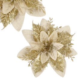 Gwiazda betlejemska, sztuczny kwiat, poinsecja kremowo-złota z brokatem na klipsie