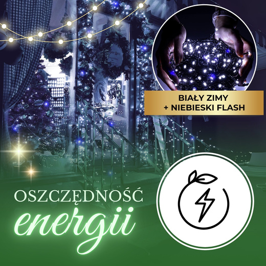 Lampki choinkowe 500 led biały zimny + niebieski flash 31,5 m oświetlenie świąteczne IP44