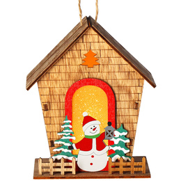 Zawieszka choinkowa domek świecąca ozdoba świąteczna drewniana na baterię