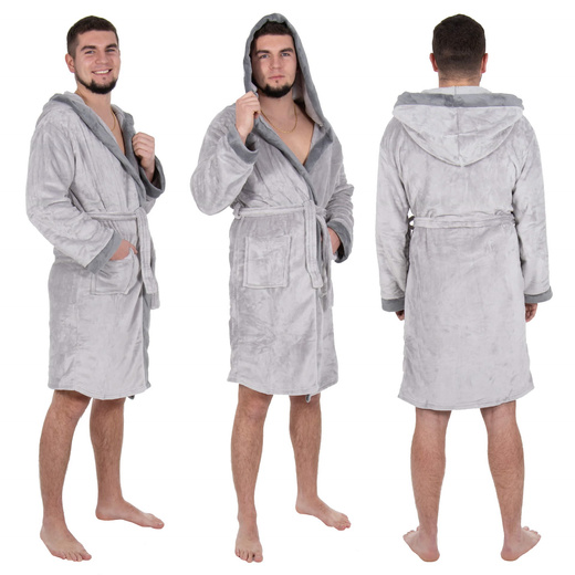 Szlafrok męski z polaru rozm. M/L z paskiem szary