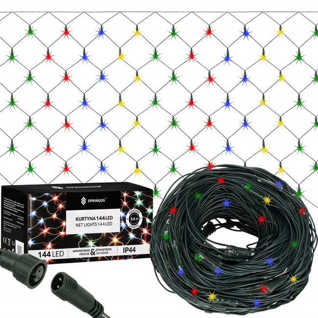 Kurtyna świetlna multikolor 144 Led lampki wewnętrzno-zewnętrzne siatka z programatorem
