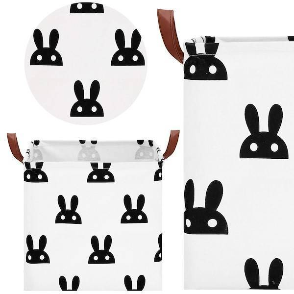 Kosz do przechowywania zabawek i ubrań pojemnik z uszami biało-czarny króliki