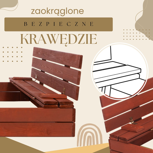 Piaskownica zamykana z ławkami 140x140 cm drewno impregnowane, z włókniną i plandeką, kasztanowy brąz