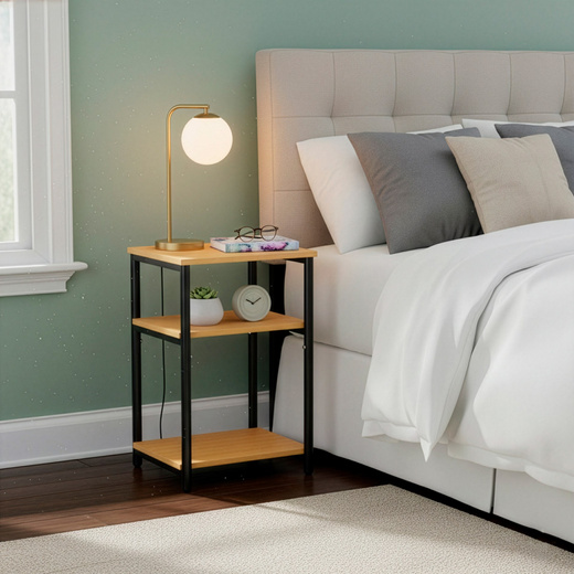 Szafka nocna, stolik z półkami do sypialni 35x31x59 cm nakastnik, jasnobrązowy