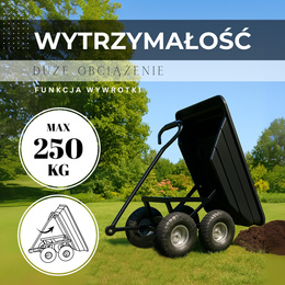 Wózek ogrodowy transportowy metalowy 250kg z funkcją wywrotki, czarny