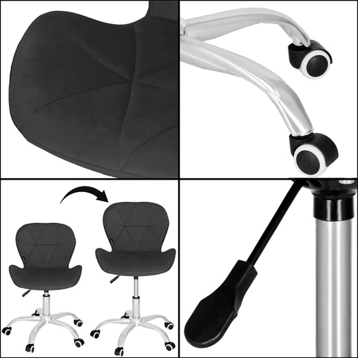 Fotel biurowy obrotowy krzesło na kółkach, do nauki, pracy przed komputerem ciemnoszary